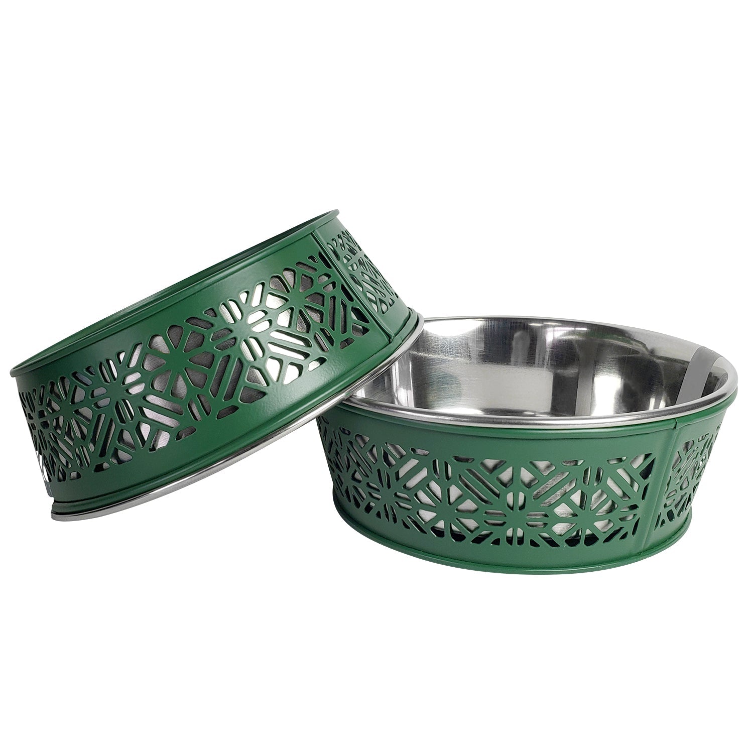 Country Living Set of 2 Stainless Steel Dog Bowls – Farmhouse Style, Ideal for Small to Medium Dogs Dark Green 30 oz