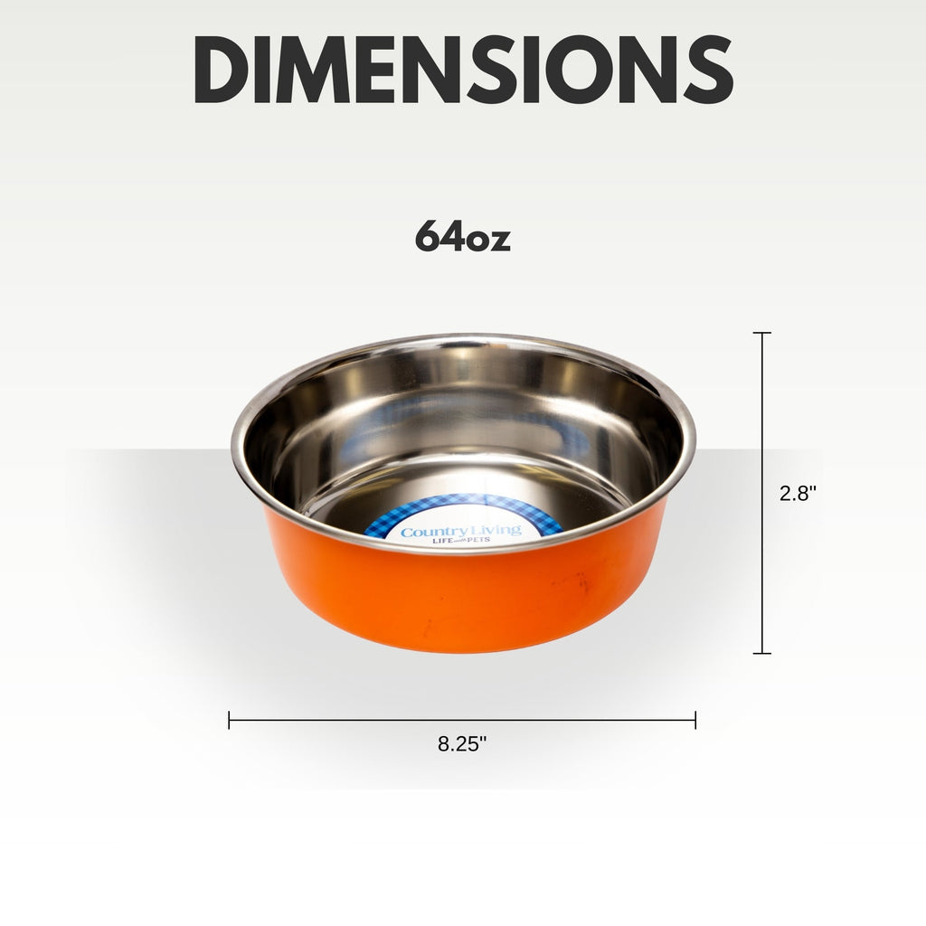 Country Living Set of 2 Heavy Gauge Stainless Steel Dog Bowls - Perfect for Food & Water