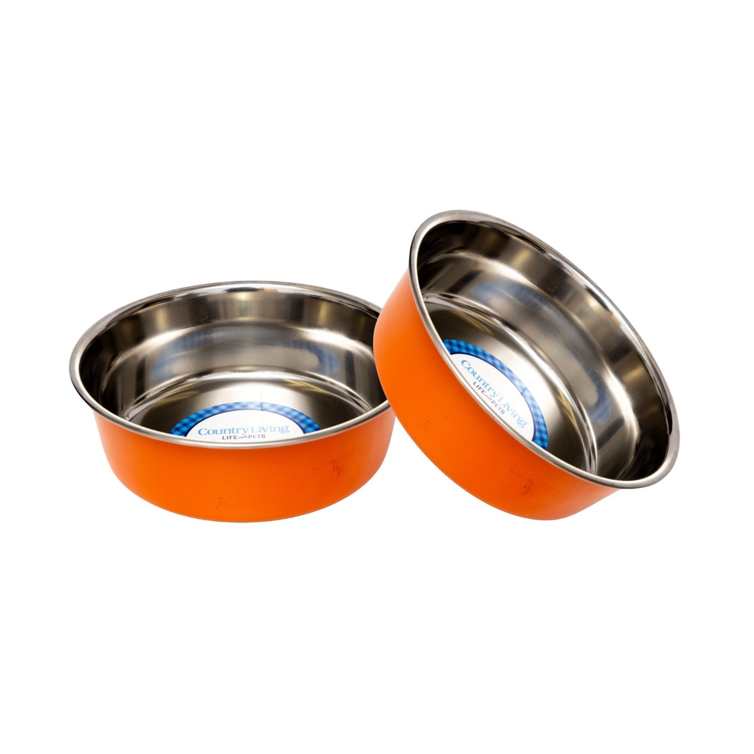Country Living Set of 2 Heavy Gauge Stainless Steel Dog Bowls - Perfect for Food & Water Orange