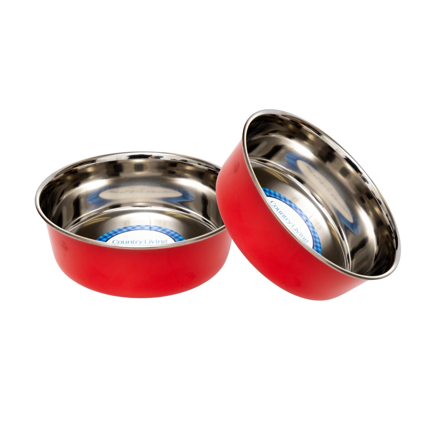 Country Living Set of 2 Heavy Gauge Stainless Steel Dog Bowls - Perfect for Food & Water Red
