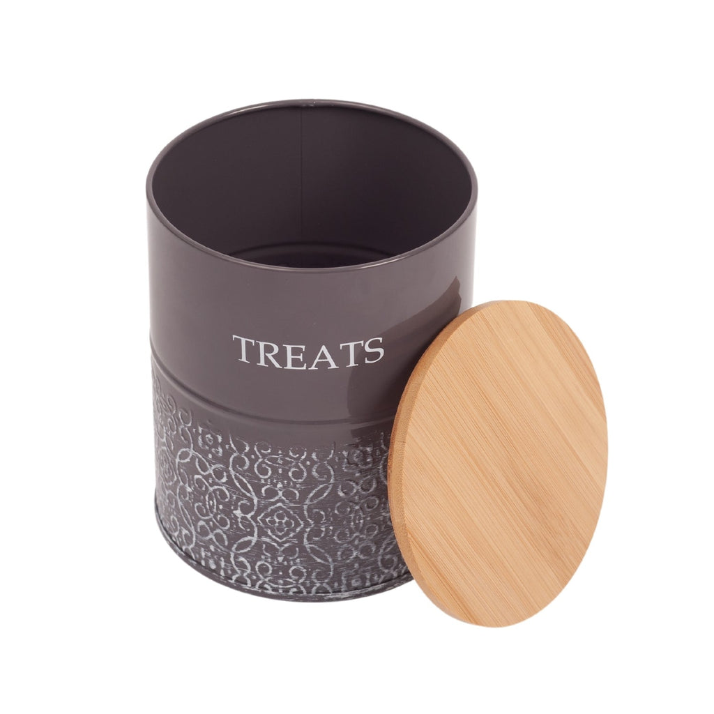 Country Living Dog Treat Canisters - Set of 2 Carbon Steel Jars with Bamboo Lids – Volcanic Gray