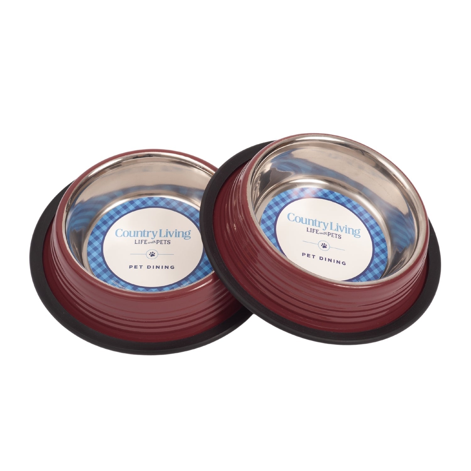 Country Living Set of 2 Ribbed Non-Slip Pet Bowls – Merlot Red 64 oz