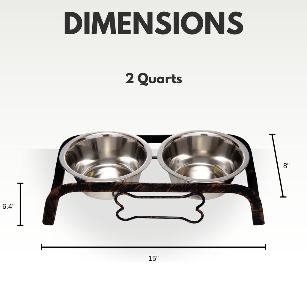 Country Living Rustic Dog Bone Elevated Feeder with 2 Stainless Steel Bowls