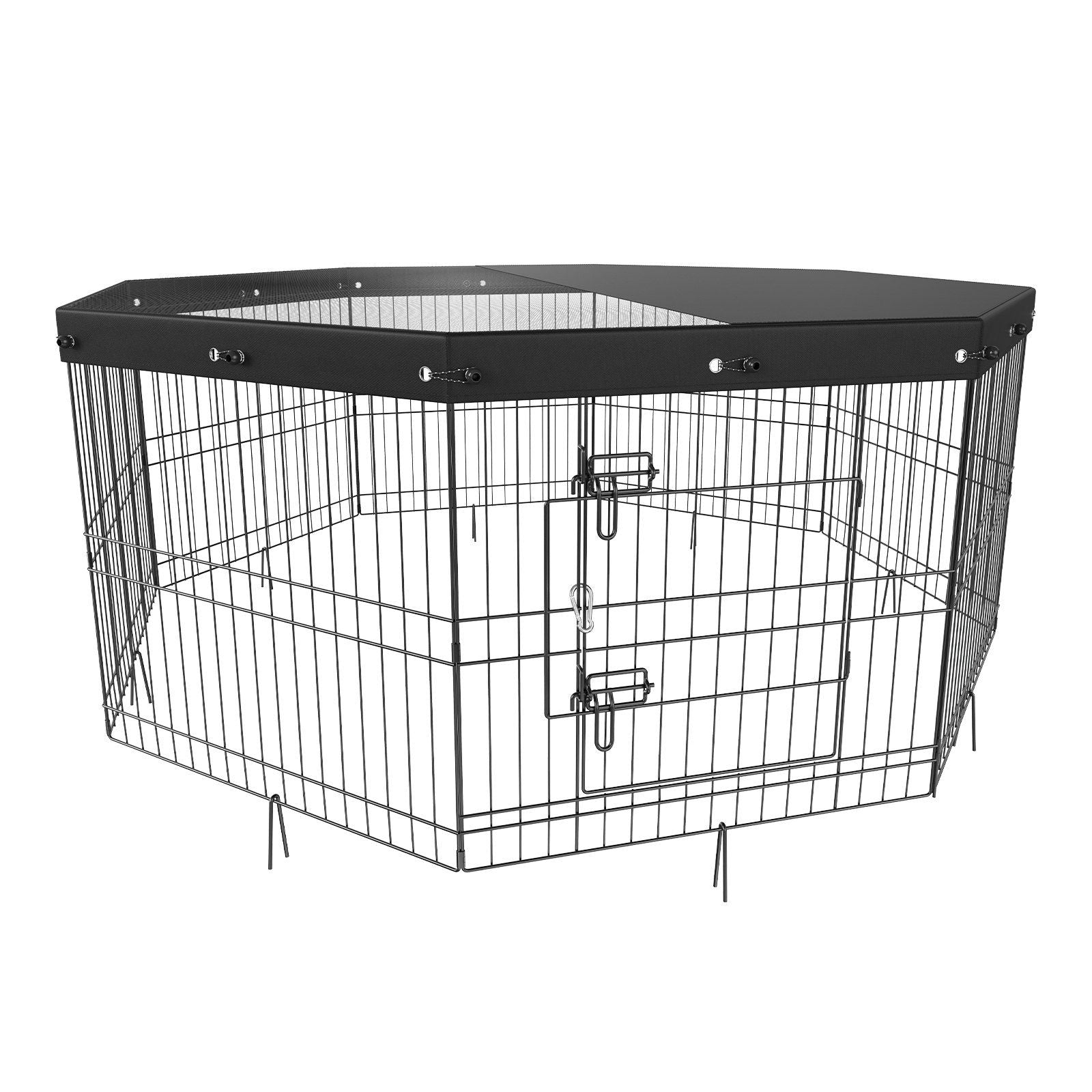 Dog Playpen, 8 Panels Foldable Metal Dog Exercise Pen with Top Cover, 24" H Pet Fence Puppy Crate Kennel with Ground Stakes, Indoor Outdoor Dog Pen for Small Medium Pets, for Camping, Yard Default