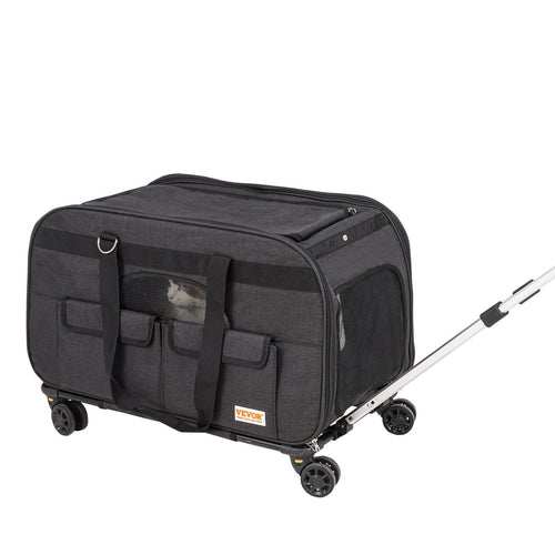Cat Carrier with Wheels, Rolling Pet Carrier with Telescopic Handle and Shoulder Strap, Dog Carrier with Wheels for Pets under 35 lbs, with 1 Folding Bowl, Black Default