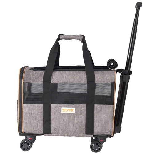 Cat Carrier with Wheels, Airline Approved Rolling Pet Carrier with Telescopic Handle and Shoulder Strap, Dog Carrier with Wheels for Pets under 22 lbs, with 1 Folding Bowl, Grey Default