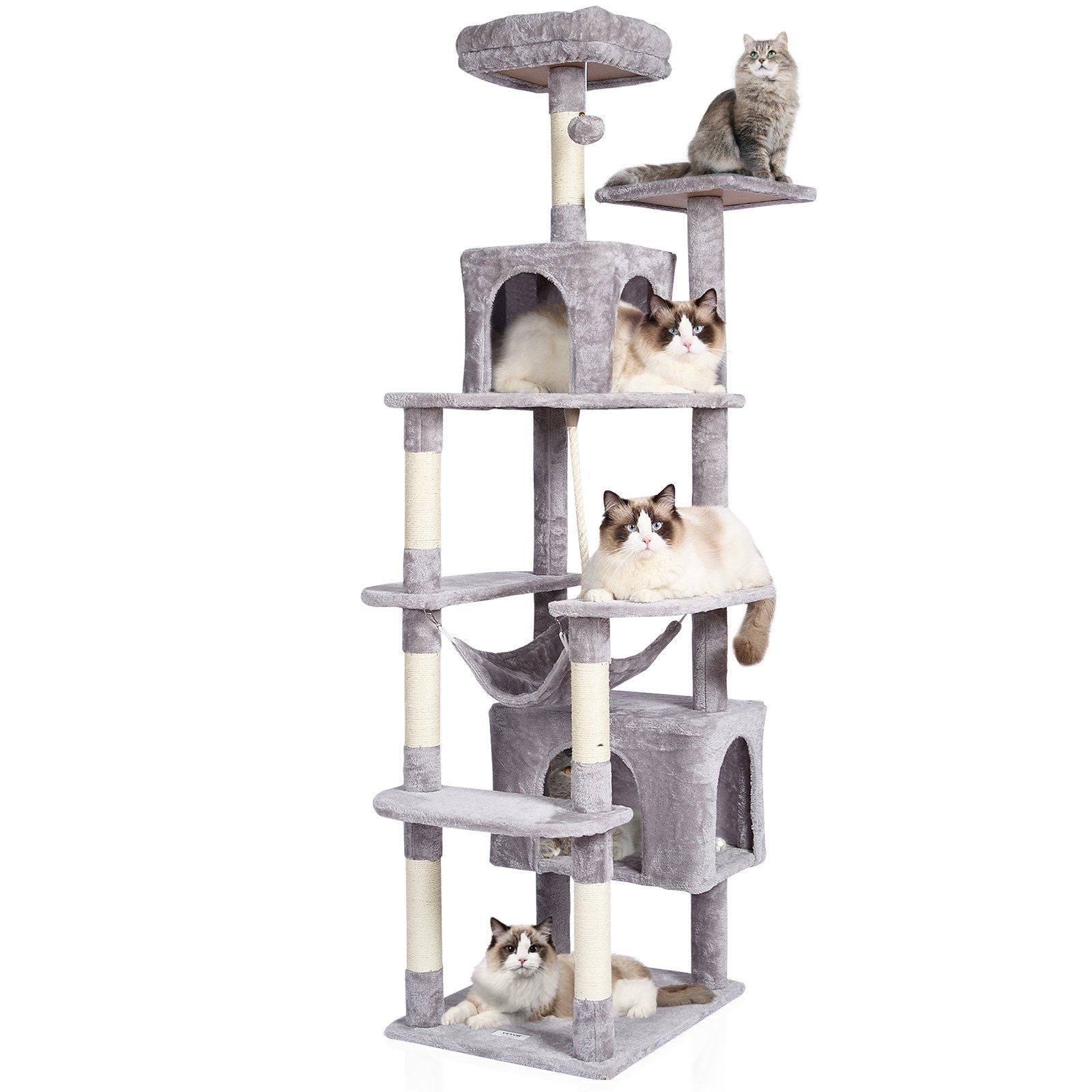 Cat Tree 72" Cat Tower with 2 Cat Condos Sisal Scratching Post Light Grey Default