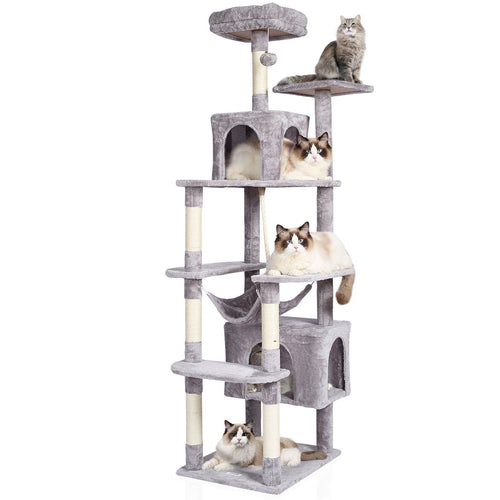 Cat Tree 72" Cat Tower with 2 Cat Condos Sisal Scratching Post Light Grey Default
