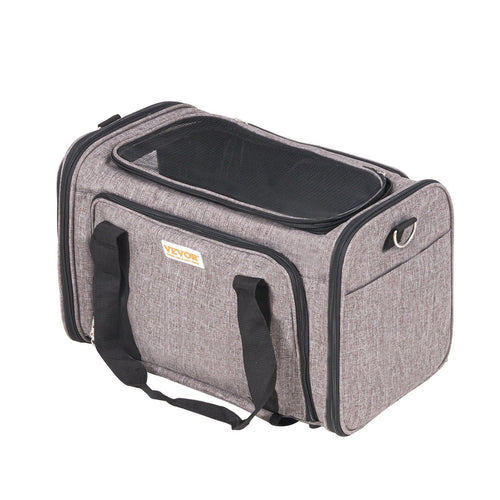 Cat Carrier with Wheels, Airline Approved Rolling Pet Carrier with Telescopic Handle and Shoulder Strap, Dog Carrier with Wheels for Pets under 25 lbs, with 1 Folding Bowl, Grey 25 lbs