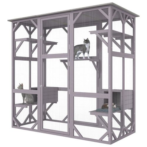Cat House Outdoor, 7-Tier Large Catio, Cat Enclosure with 5 Platforms, 2 Resting Boxes & Large Front Door, 71.2 x 34.6 x 66.5 inch 7 Layers