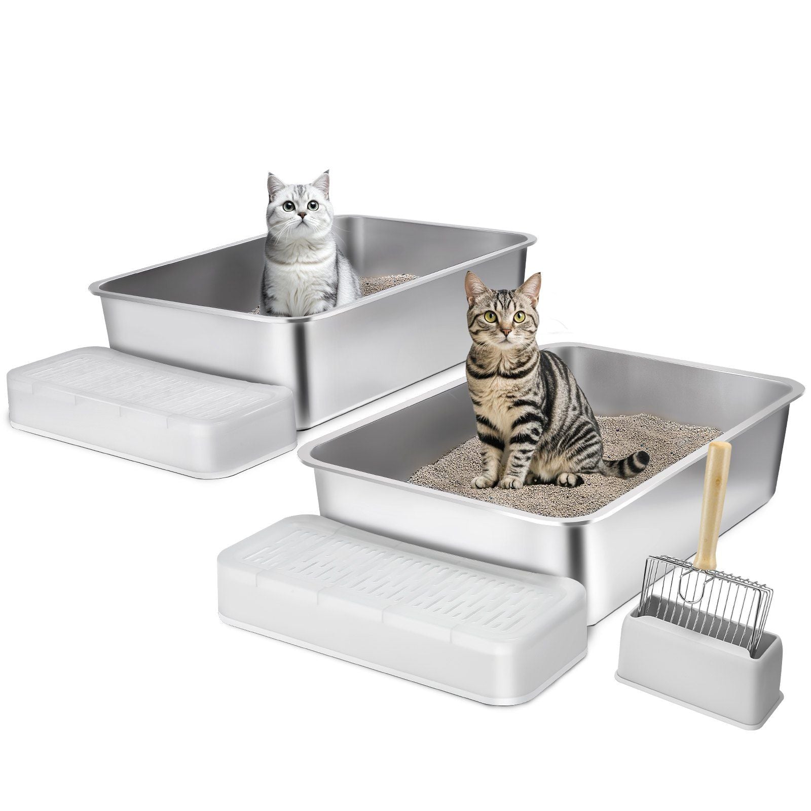 6 in Deep Cat Litter Box Odor-Free Litter Box with Filtering Foot Board Default