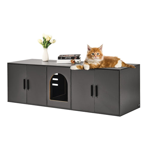 Cat Litter Box Enclosure Wooden Litter Box Furniture Hidden 57.9" Black Particle Board 57.9 in