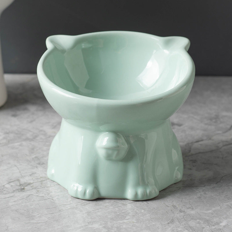 Ceramic Cute Black Drinking High Foot Cat Bowl Pet Supplies Green