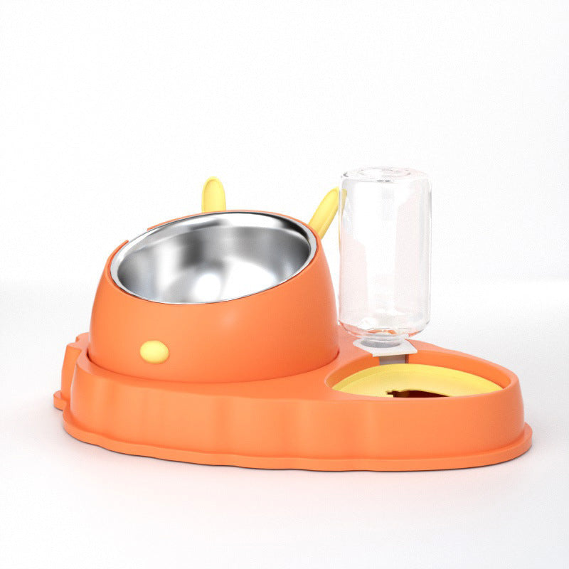 Double Bowl Stainless Steel Carrots Antiskid Pet Feeding Tool Tilt Design Carrot Appearance Dog Bowl For Indoor Pets Products Orange Yellow