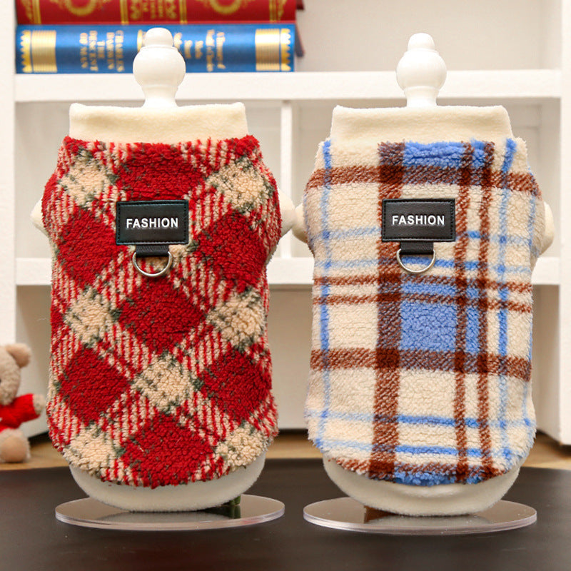 Polar Fleece Dog Vest – Checkered Pattern | XS–8XL | Red, Blue & Red Plum