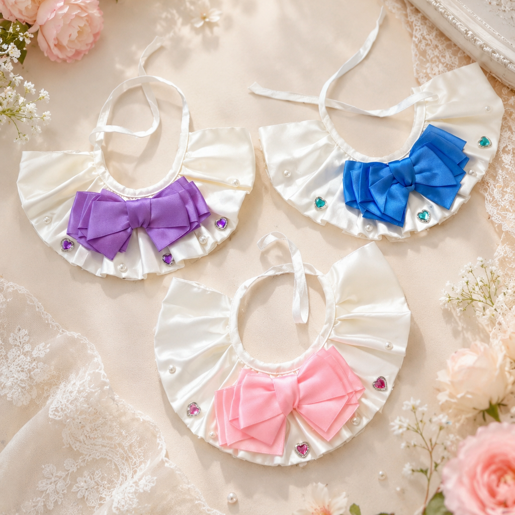 Satin Pet Bib with Bow & Gem