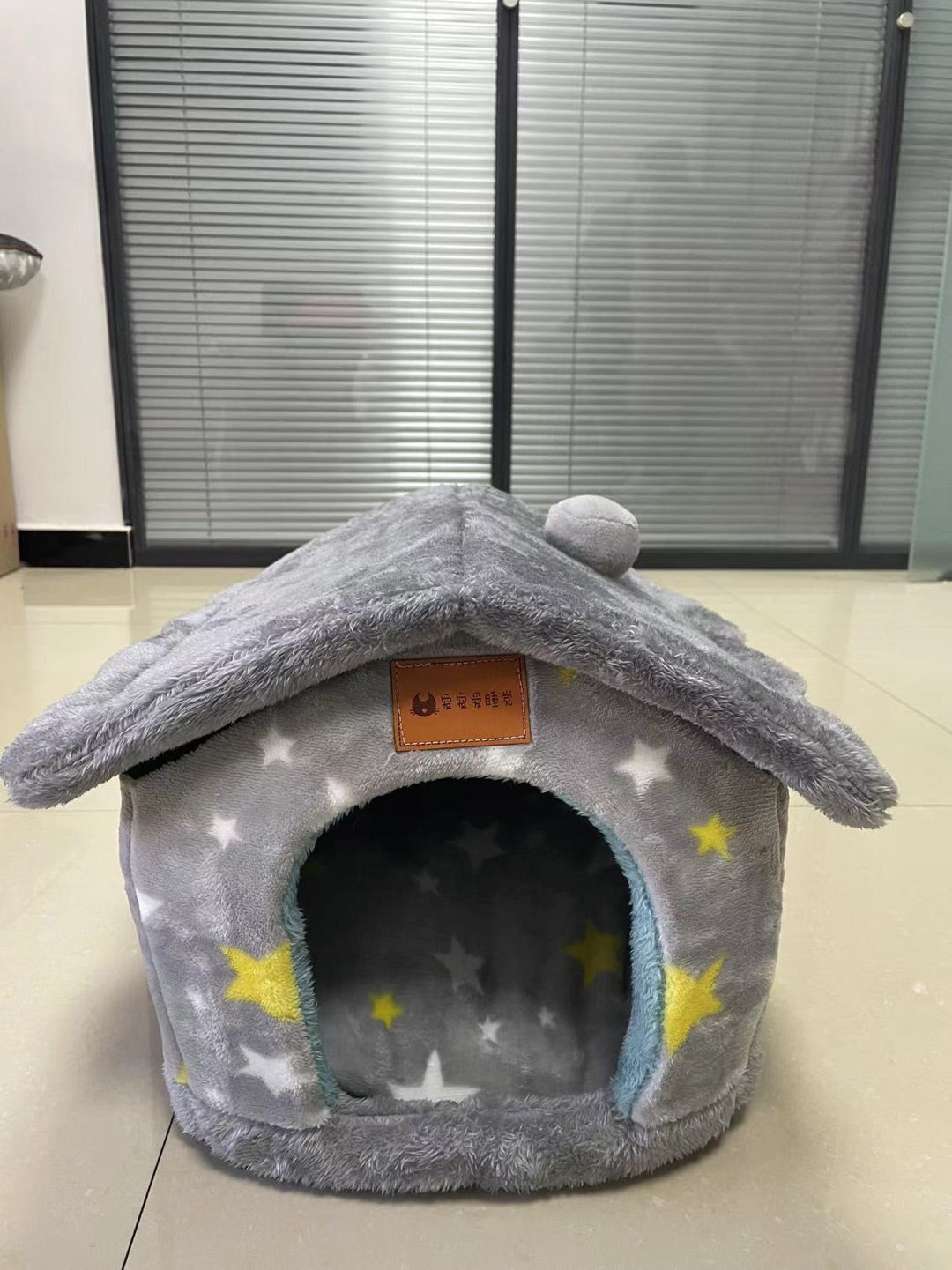 Foldable Dog House Pet Cat Bed Winter Dog Villa Sleep Kennel Removable Nest Warm Enclosed Cave Sofa Pets Supplies Grey stars Blue