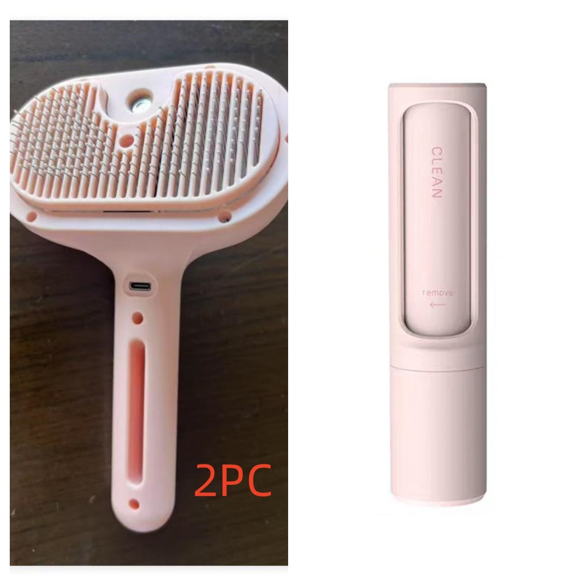 Pet Comb Self Cleaning Pets Hair Remover Brush For Dogs Grooming Tools Dematting Comb Built-in Mist Humidifier Pet Products RK56 USB Pink set2