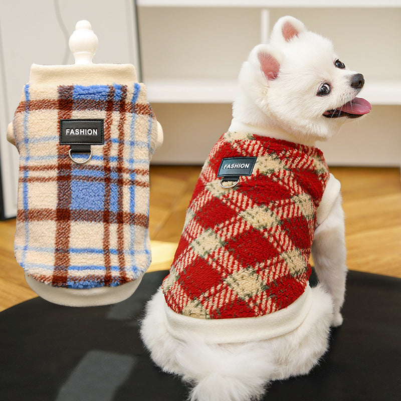 Polar Fleece Dog Vest – Checkered Pattern | XS–8XL | Red, Blue & Red Plum