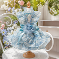 Blue Floral Pet Wedding Dress with Detachable Train daily dress
