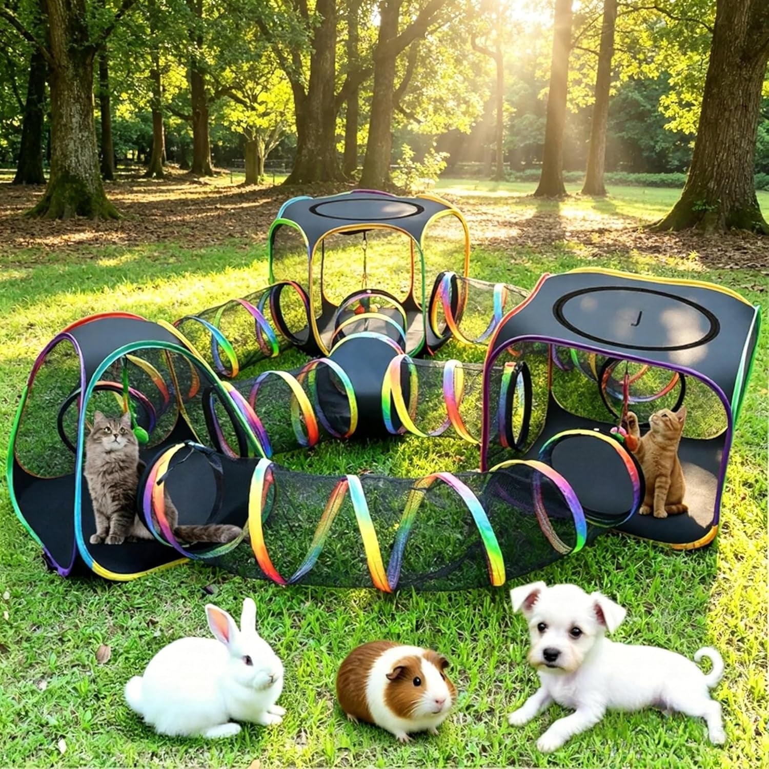 5-in-1 Outdoor Cat Enclosure with Tunnels, Portable Pop-Up Catio Playpen 7 In1 Maze(9.8"W)
