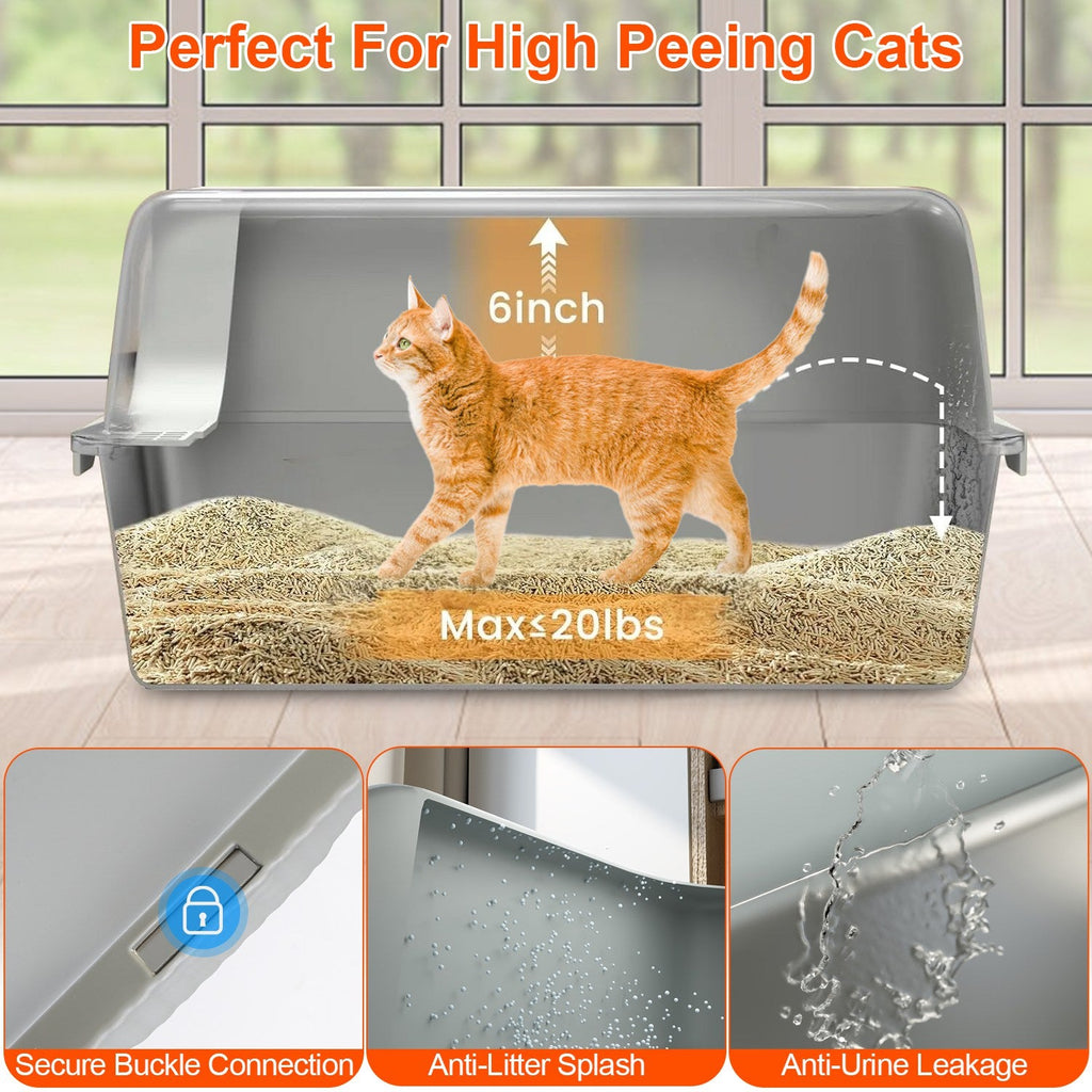 Enclosed Stainless Steel Cat Litter Box with Lid - 20L