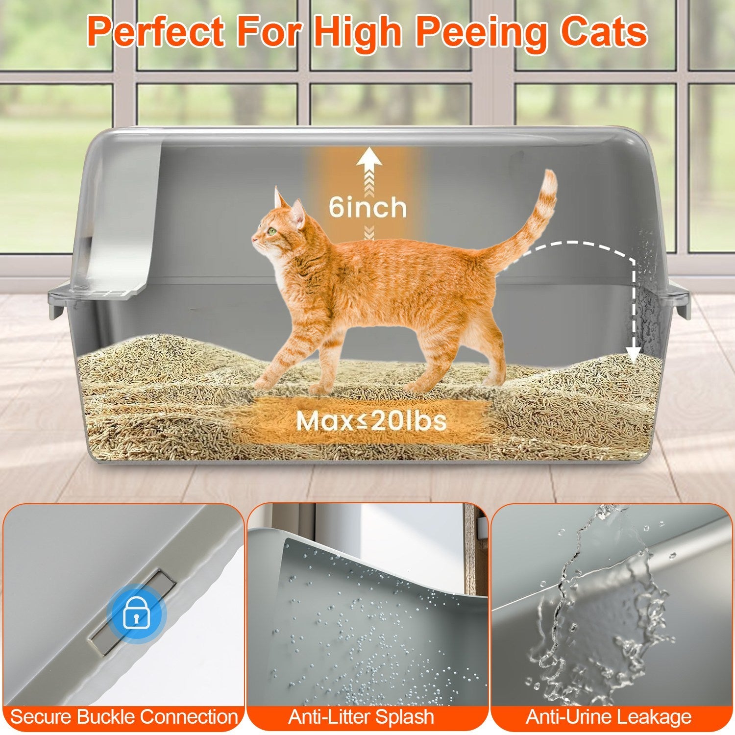 Enclosed Stainless Steel Cat Litter Box with Lid - 20L