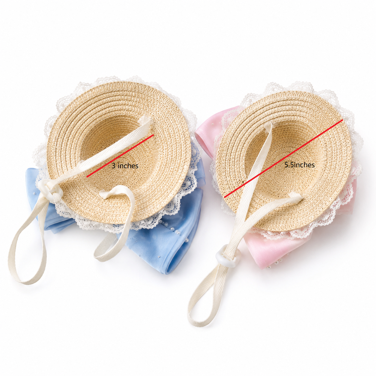 Straw Pet Hat with Lace & Bow Decoration