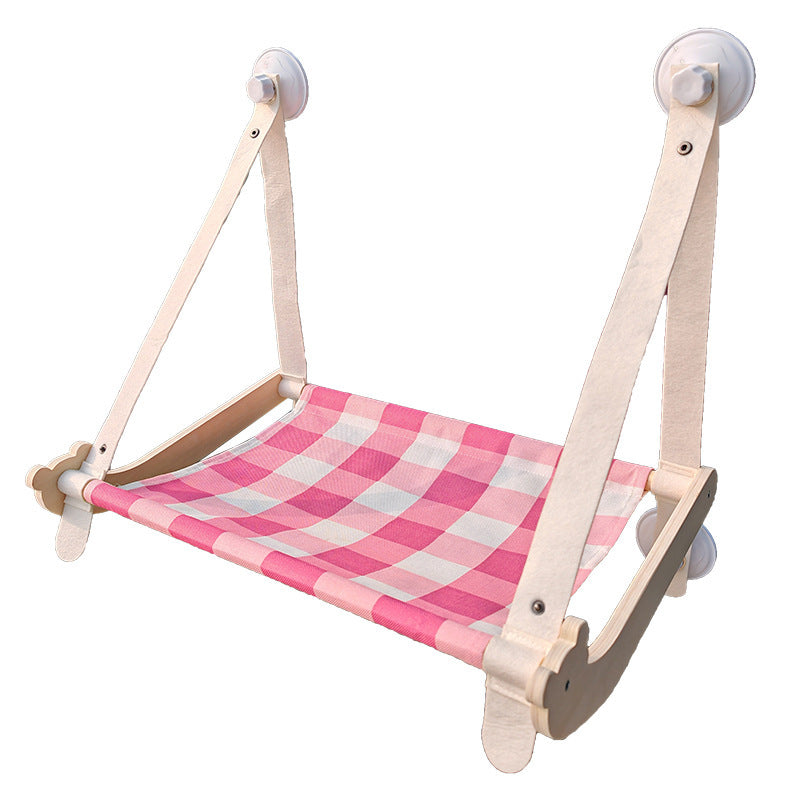 Durable Wooden Cats Hammock Pet Mat Comfortable Sun Seat Cats Beds Cat Climbing Frame Pets Accessories Cat Window Hammock Mats Pink Bear