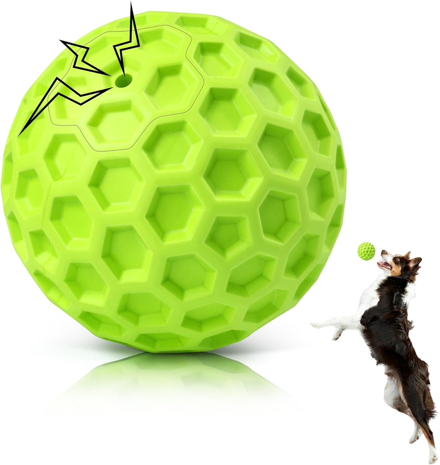 Indestructible Squeaky Dog Ball Relieves Anxiety Cleans Teeth Interactive Chew Toy For Aggressive Chewers Dog Toy For Large Breeds Outdoor Waterproof Green