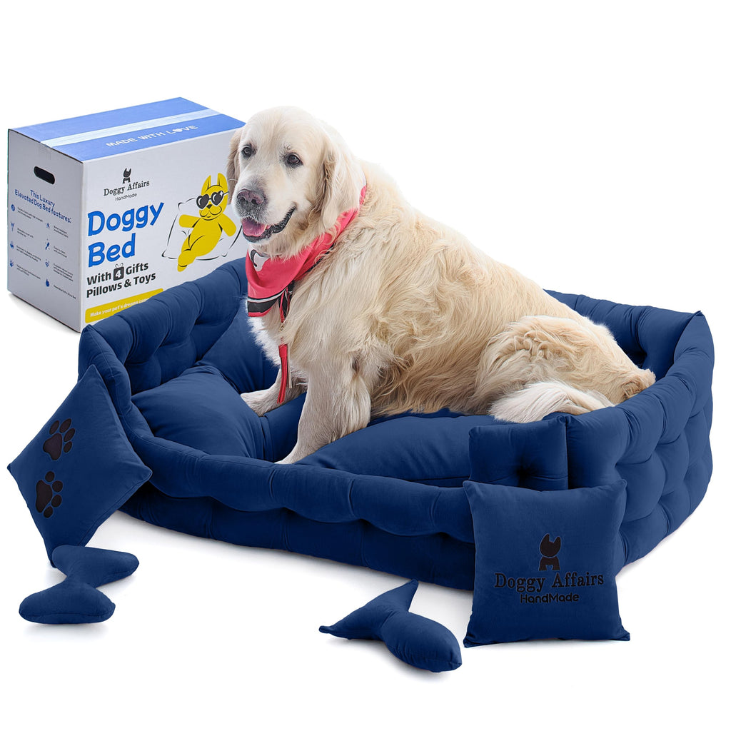 Doggy Affairs HandMade Luxury Dog Beds Jumbo Sized Dog with Removable Washable Cover - Premium Big Dog Bed Sofa Style - Fancy Dog Couch Bed - Non Slip Pet Sofa Bed for Dogs Deepsea Blue X-Large