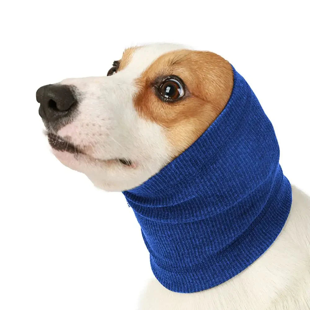 Dog Calming Earmuffs | Soft Noise-Reducing Snood for Dogs and Cats Royal Blue L