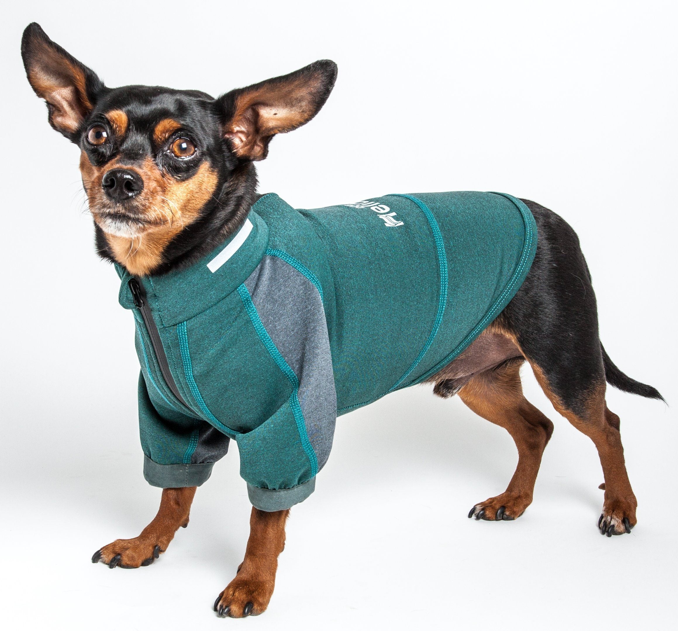 Dog Helios ® 'Eboneflow' Mediumweight 4-Way-Stretch Flexible And Breathable Performance Dog Yoga T-Shirt Forest Green Gray