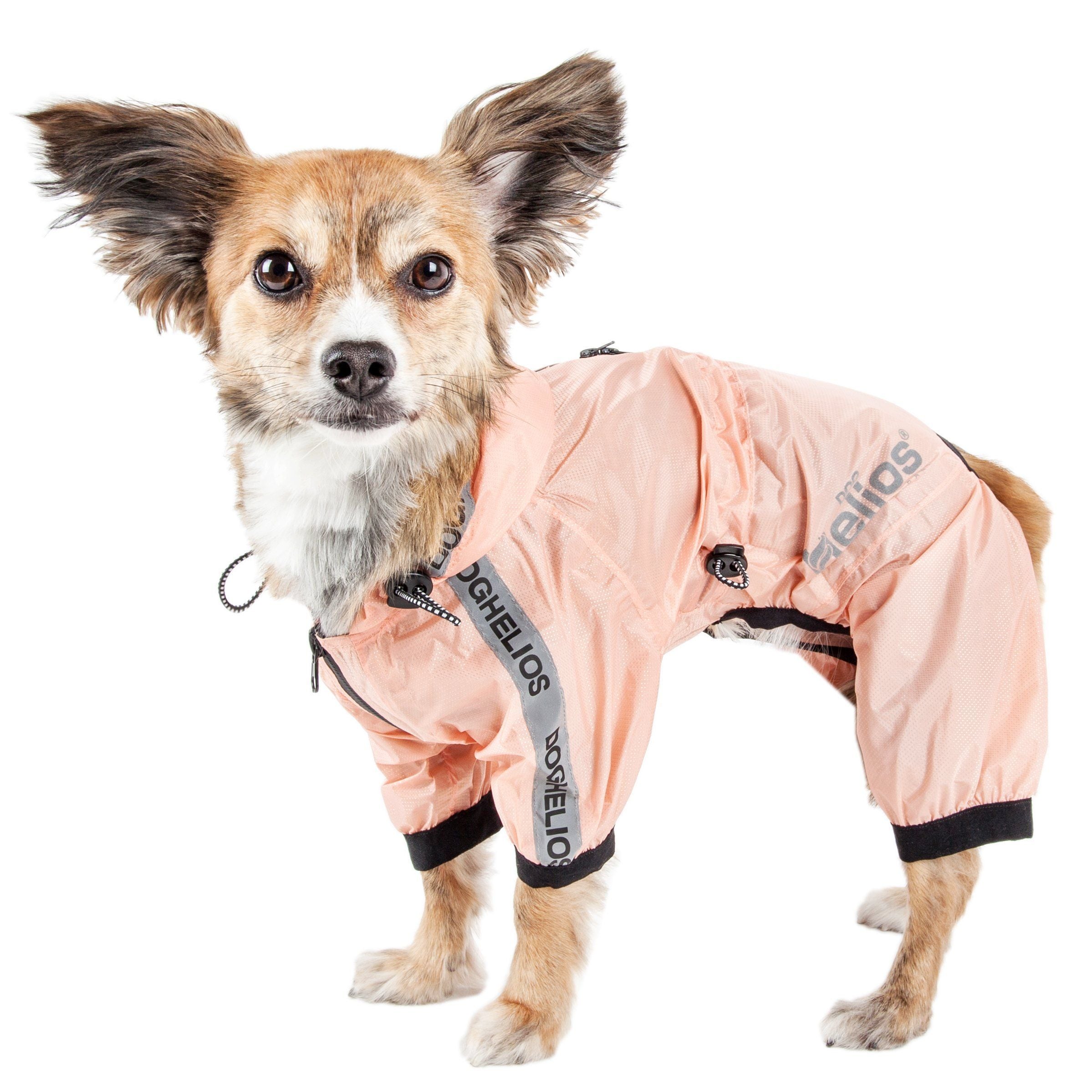 Dog Helios ® 'Torrential Shield' Waterproof and Adjustable Full Body Dog Raincoat Peach
