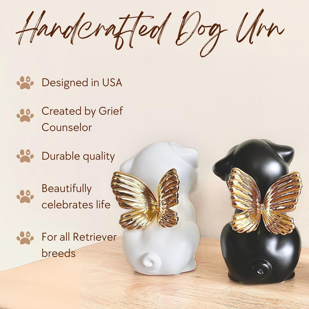 Retriever Angel Dog Urn - Onyx with Gold Wings