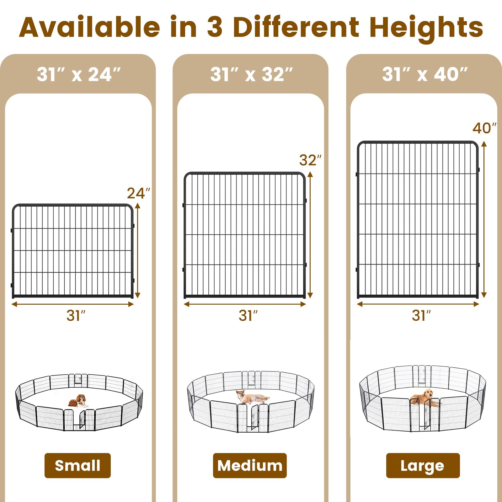 16 Panel 24/32/40 Inches Height Dog Playpen with Lock and Large Door