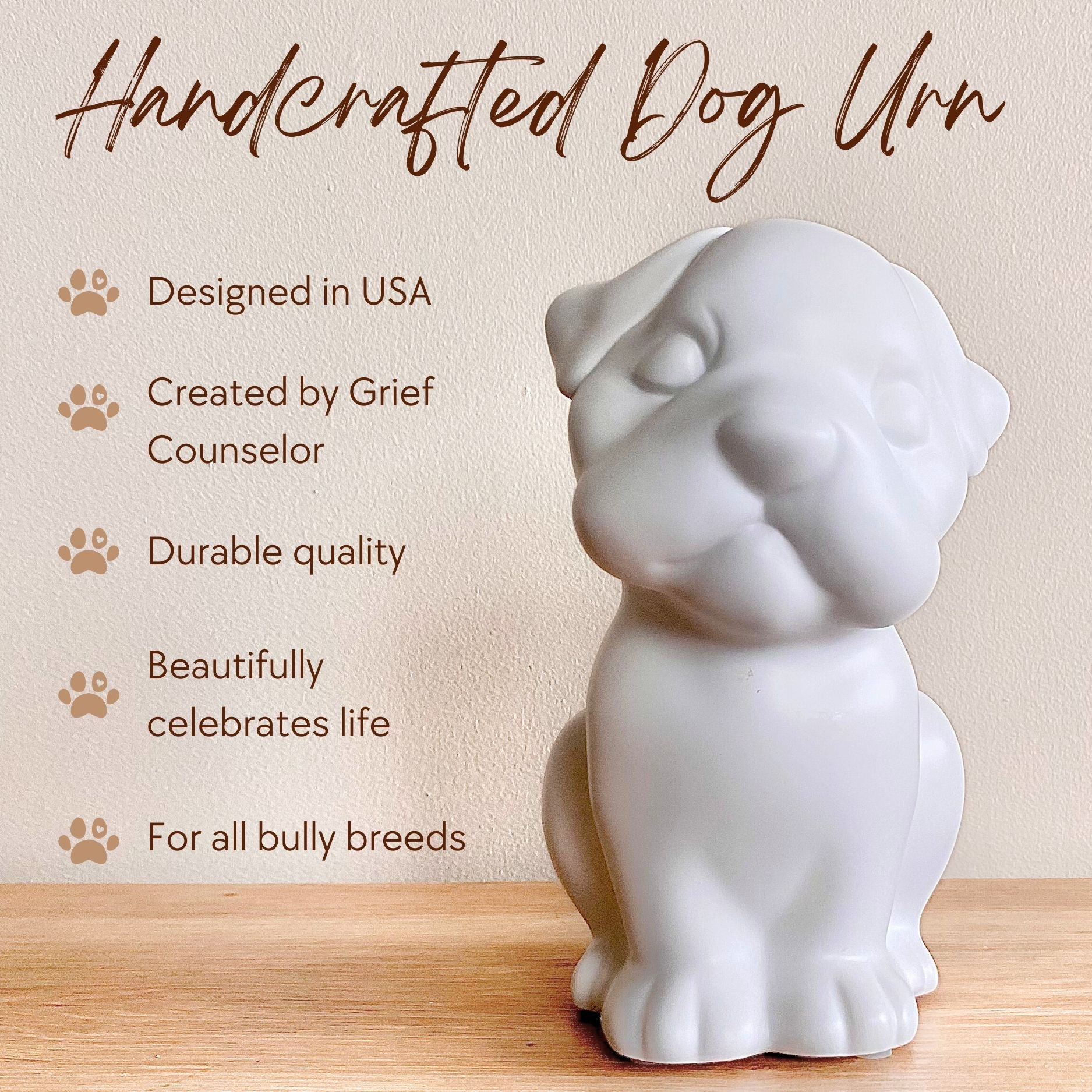 Bully Angel Dog Urn - White with Gold Wings (Great for all bully breeds: Frenchies, Pugs, Boston terriers, Pit bulls, Boxers, and Bulldogs)