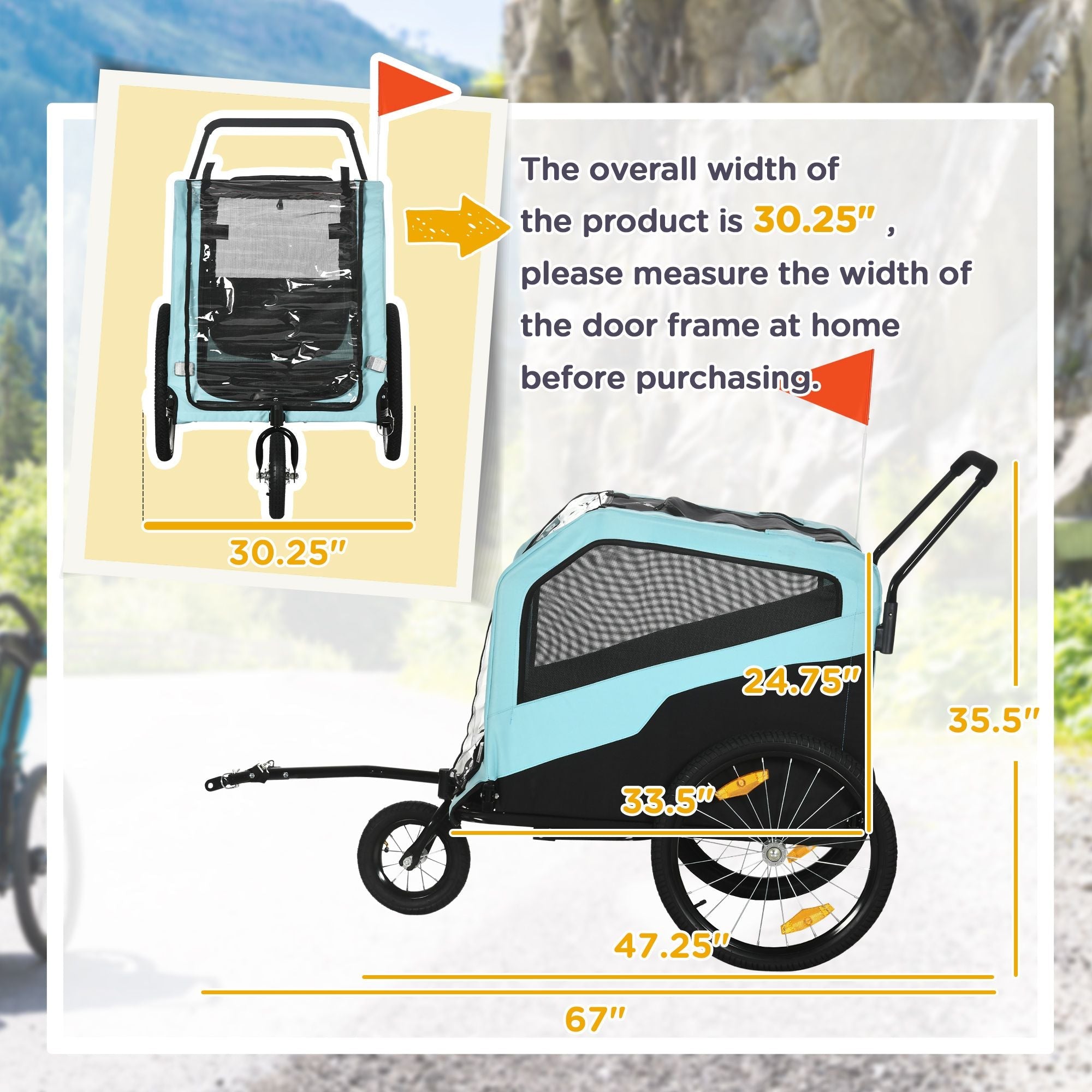 Pet Stroller - 2-in-1 Large Dog Bike Trailer & Stroller Combo with Safety Hitch Quick-release Wheels Foot Support Pet Bicycle Cart