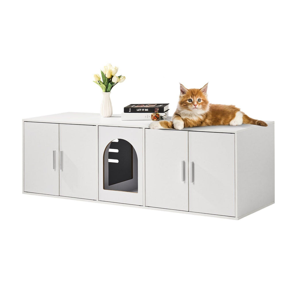 Cat Litter Box Enclosure Wooden Litter Box Furniture Hidden 57.9" White 57.9 in Particle Board