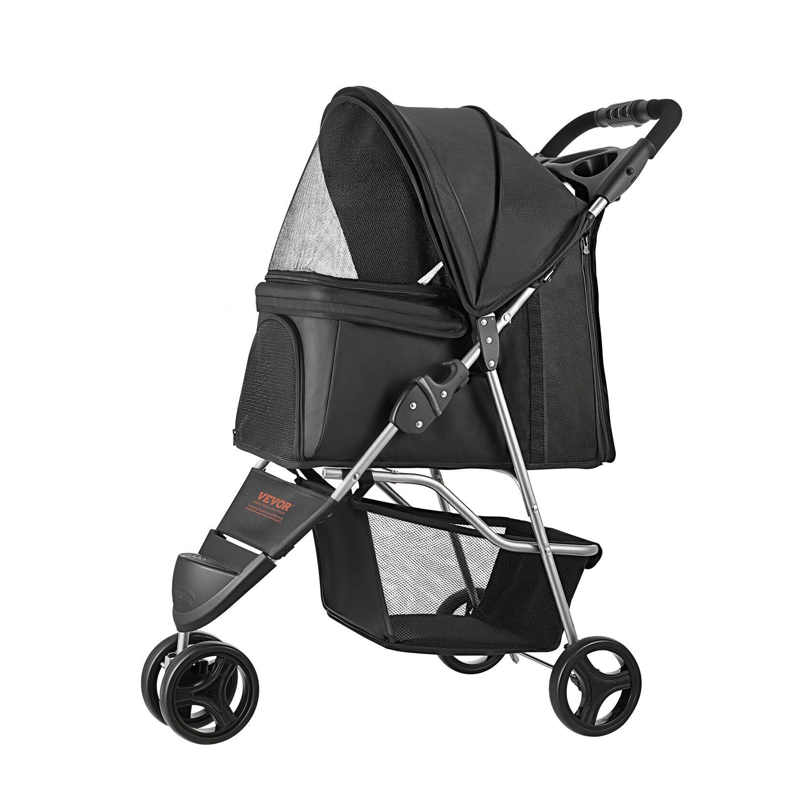 Pet Stroller Foldable 3 Wheels Dog Stroller with Brake up to 35lbs Travel Camp Medium-3 Wheels