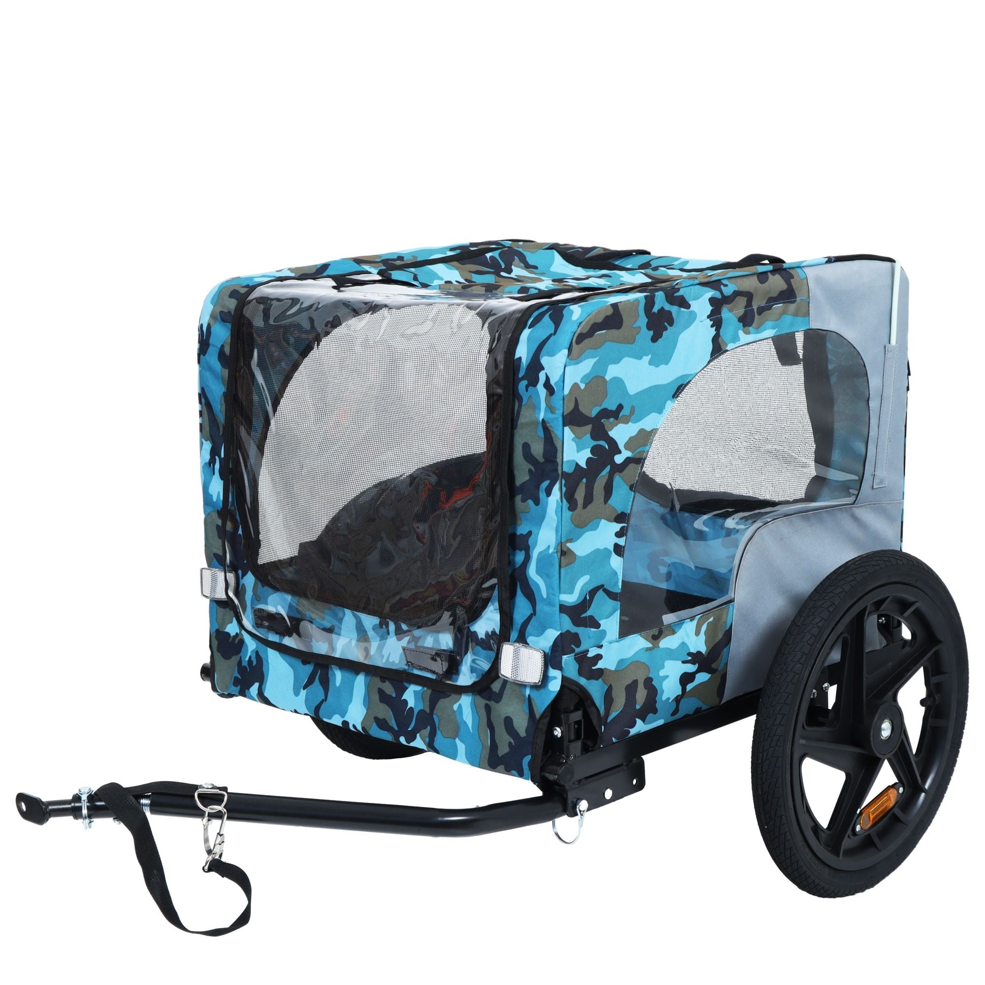 Outdoor Heavy Duty Collapsible Pet Bike Trailer with 16-Inch All-Terrain Wheels & Universal Hitch – Foldable Dog/Cargo Carrier Cart for Bicycles, blue, grey as Pic