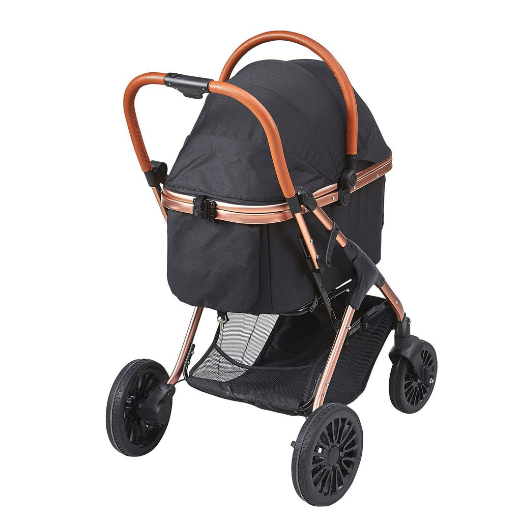 Pet Stroller - 4 Wheels Dog Stroller Rotate with Brakes, 66 lbs Weight Capacity, Puppy Stroller with Detachable Carrier, Storage Basket and Pet Pad, for Small to Medium Sized Dogs, Black 66 lbs 4