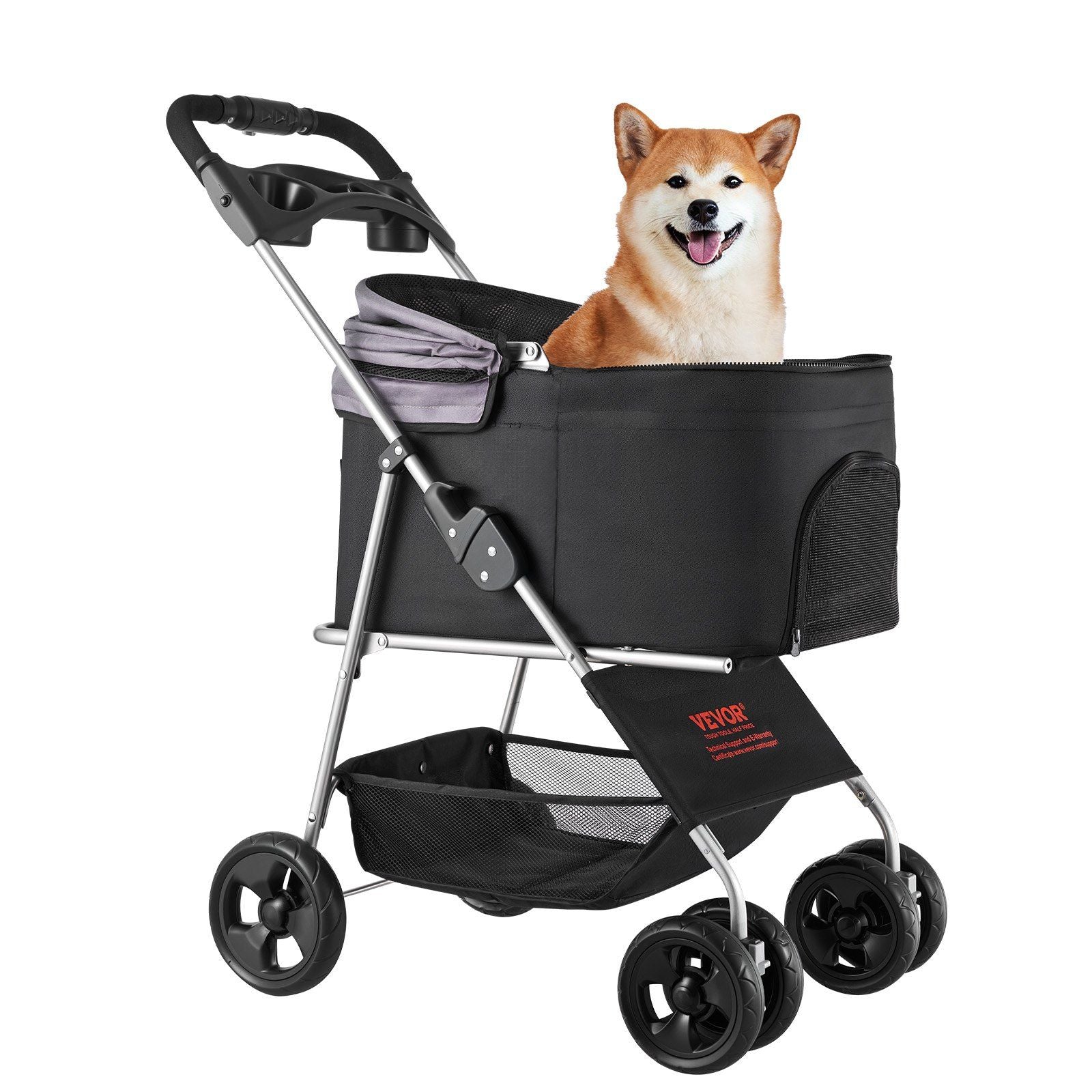 Pet Stroller - 35 lbs Weight Capacity, Foldable Dog Stroller Cart, 4 Wheels Cats Pram with Detachable Carrier & Mesh Windows, Portable Animal Carrier with Brake for Small to Medium Pets
