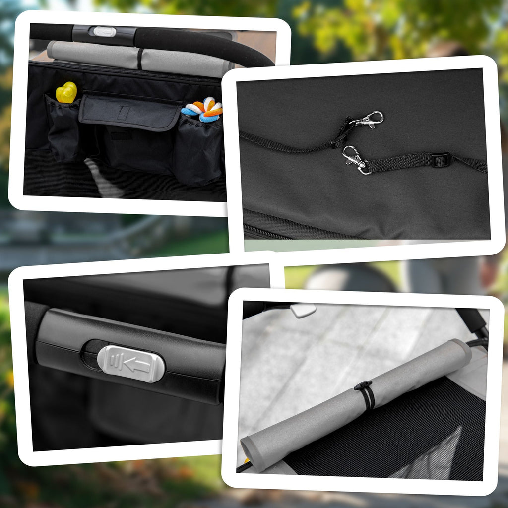 Pet Stroller Dog Cat Carriage One Click Fold with Universal Front Wheels Shock Absorber Brakes Storage Bags Mesh Window