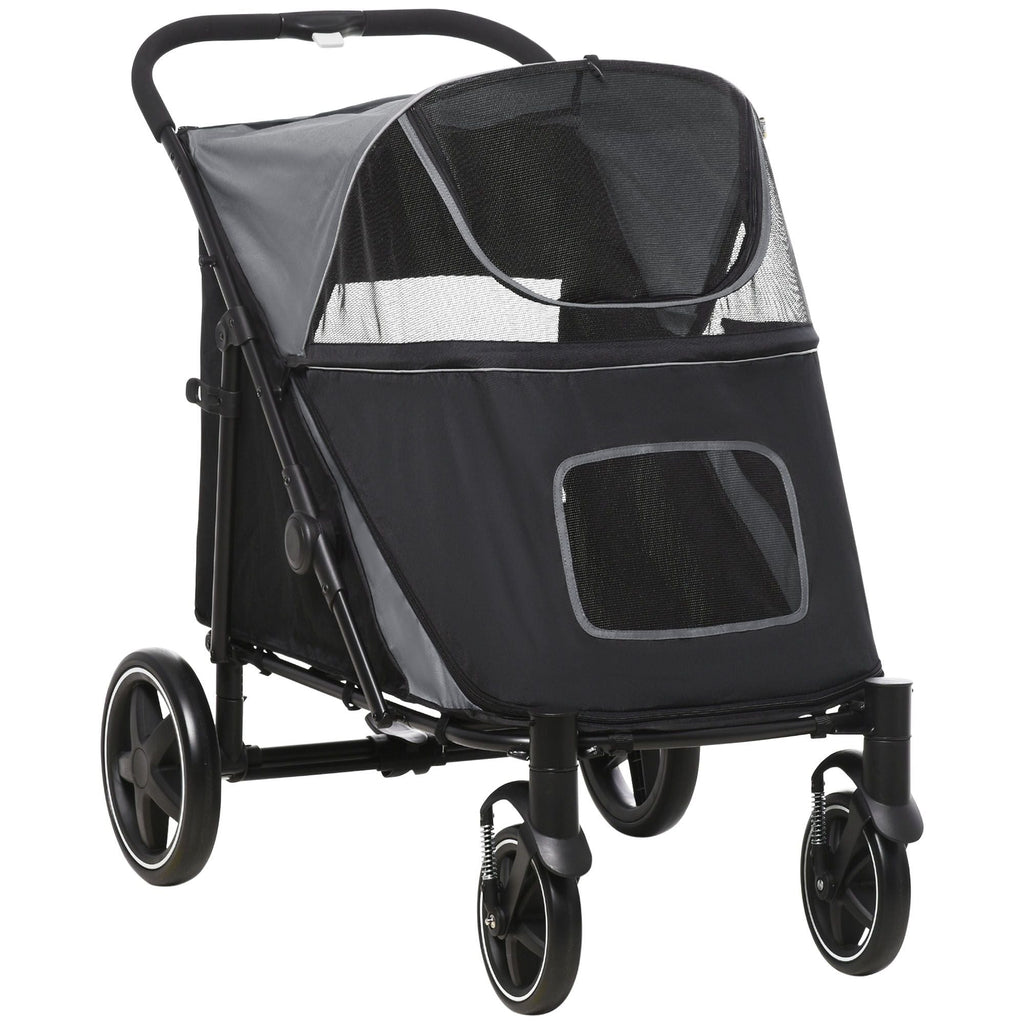 Pet Stroller Dog Cat Carriage One Click Fold with Universal Front Wheels Shock Absorber Brakes Storage Bags Mesh Window default