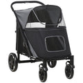 Pet Stroller Dog Cat Carriage One Click Fold with Universal Front Wheels Shock Absorber Brakes Storage Bags Mesh Window default