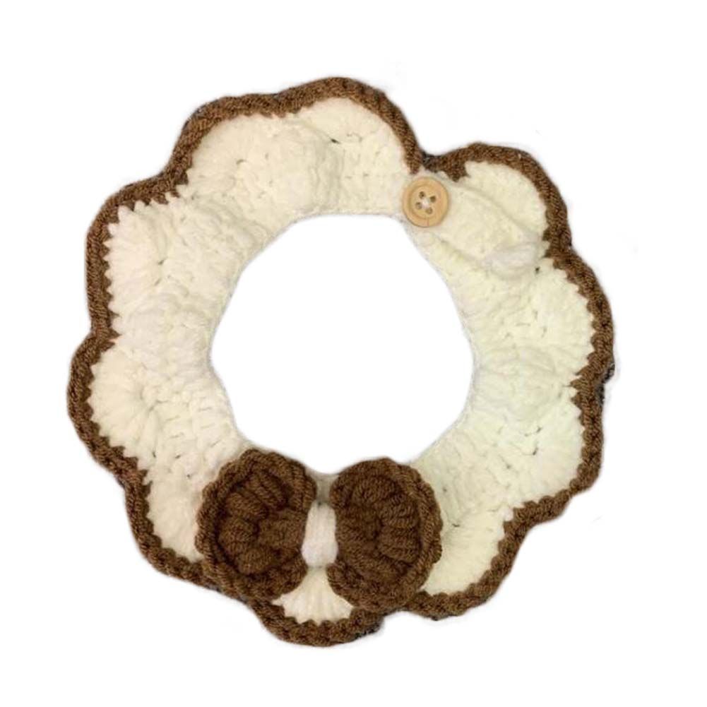 White Dog Cat Handmade Knitted Collar Brown Knotbow Pet Necklace Crocheting Scarf Necktie Bib Default