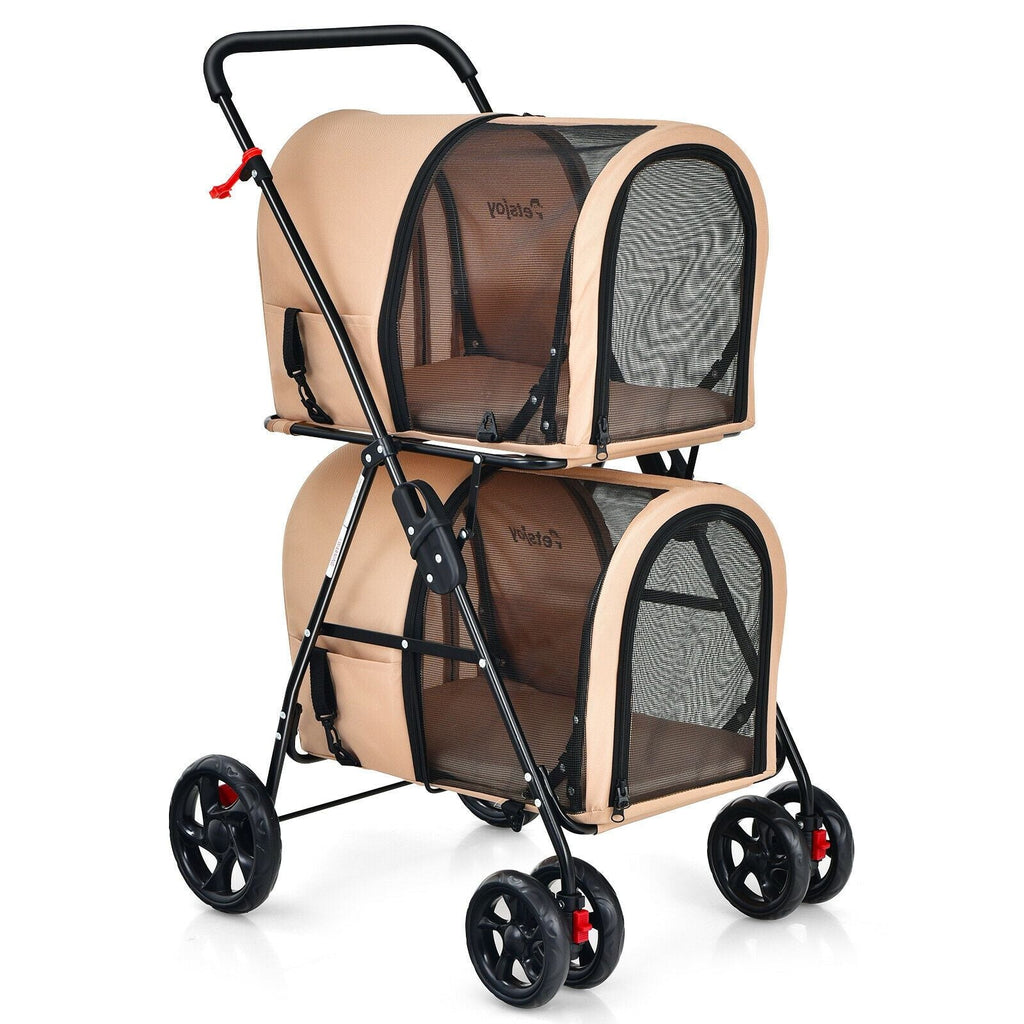 4-in-1 Double Pet Stroller with Detachable Carrier and Travel Carriage