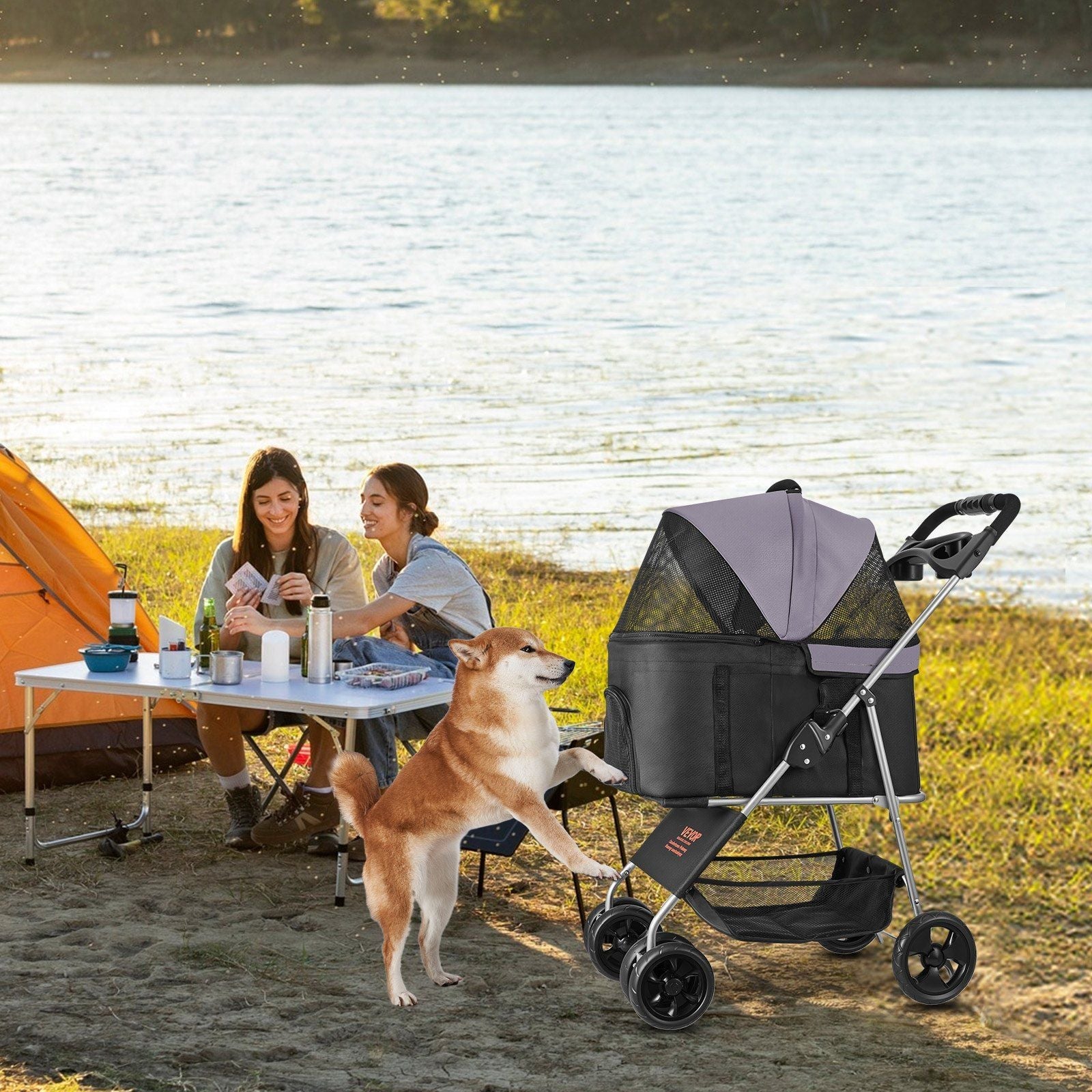 Pet Stroller - 35 lbs Weight Capacity, Foldable Dog Stroller Cart, 4 Wheels Cats Pram with Detachable Carrier & Mesh Windows, Portable Animal Carrier with Brake for Small to Medium Pets