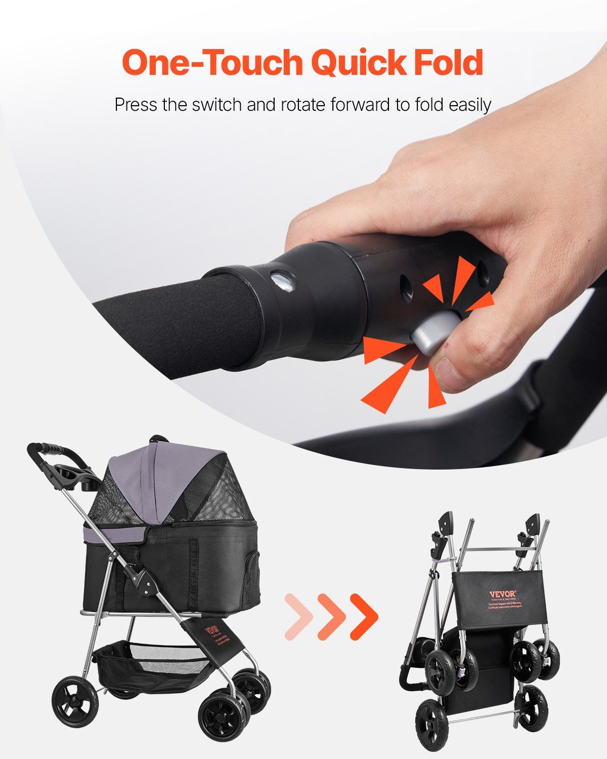 Pet Stroller - 35 lbs Weight Capacity, Foldable Dog Stroller Cart, 4 Wheels Cats Pram with Detachable Carrier & Mesh Windows, Portable Animal Carrier with Brake for Small to Medium Pets